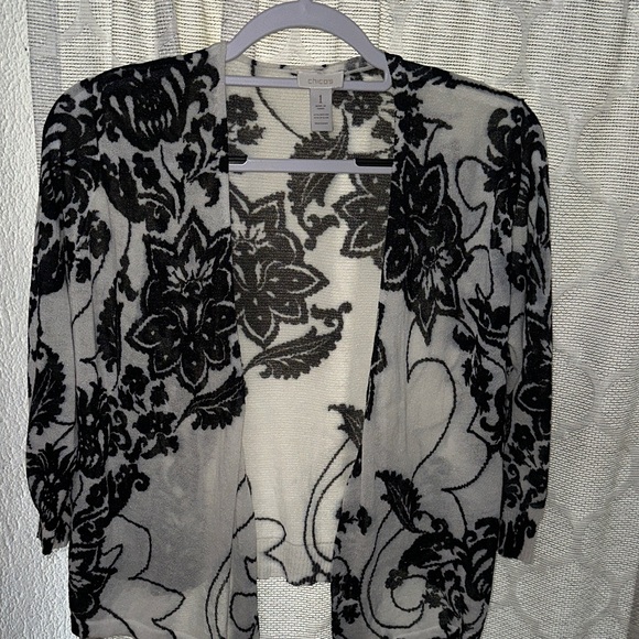 Chico's Other - Chico's Monochrome Floral Knit Cardigan